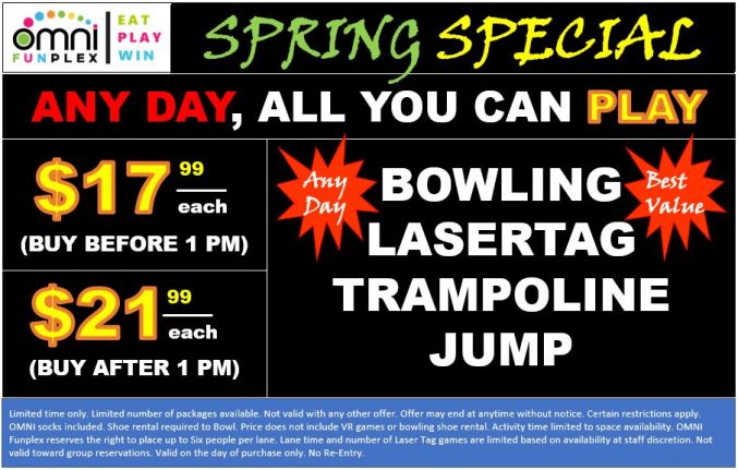 Omni Funplex bowling deals, specials, coupons, deals for laser tag